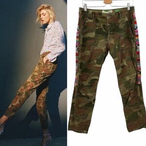 Anthropologie Camouflage Ankle Pants with Colorful Stripes